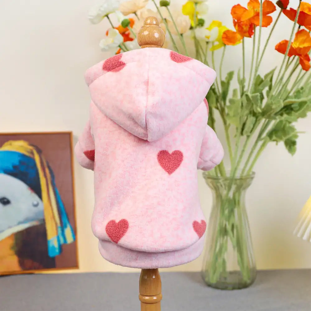Pink Heart Print Hooded Long-Sleeve Dog Sweatshirt