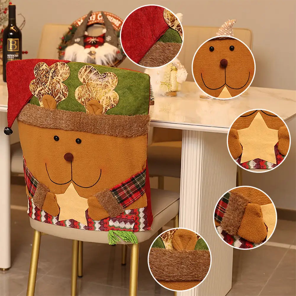 Playful Christmas Decoration Elk Snowman Chair Back Cover