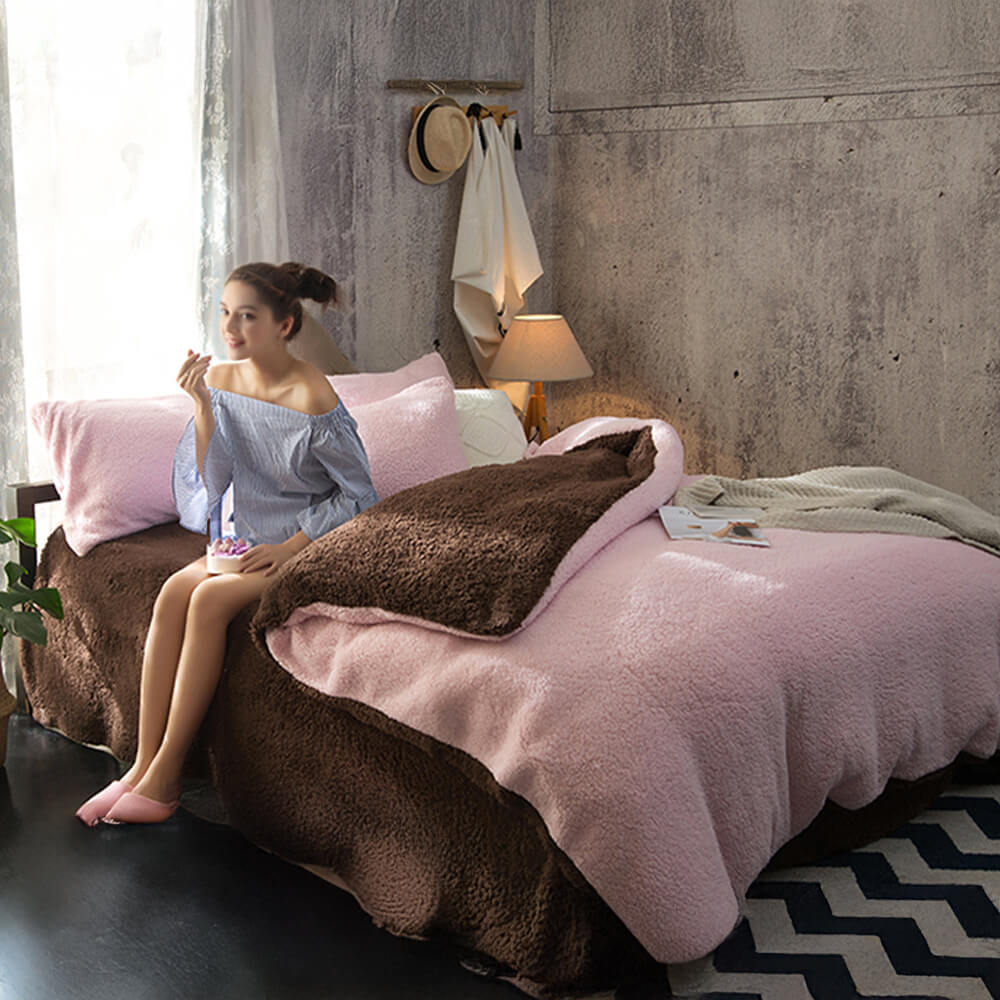 Set da letto di pile caloroso a due toni reversibile a due toni