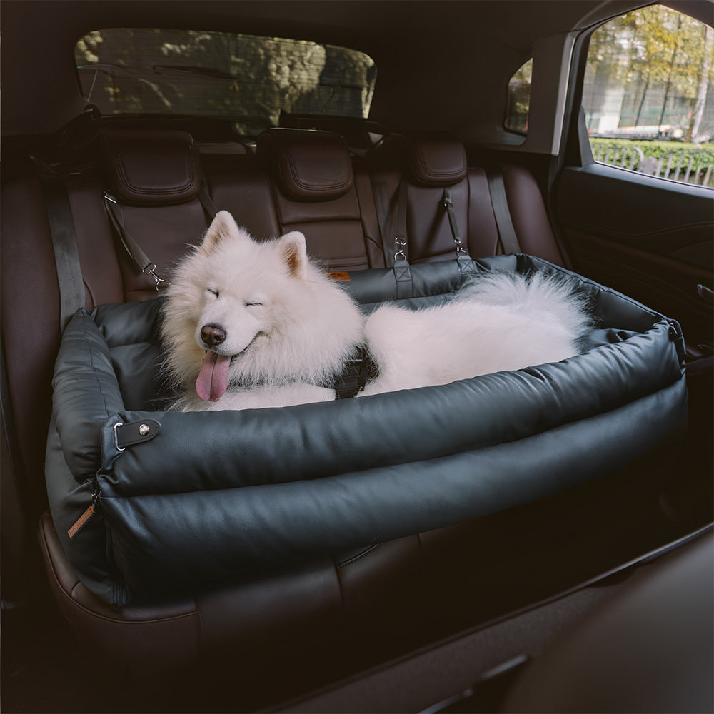 Grand lit rehausseur de siège d'auto pour chien en simili cuir de luxe - Urban Voyager