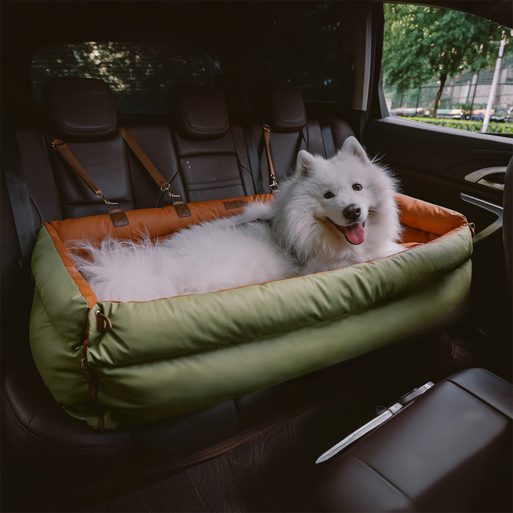 Grand lit rehausseur de siège d'auto pour chien en simili cuir de luxe - Urban Voyager