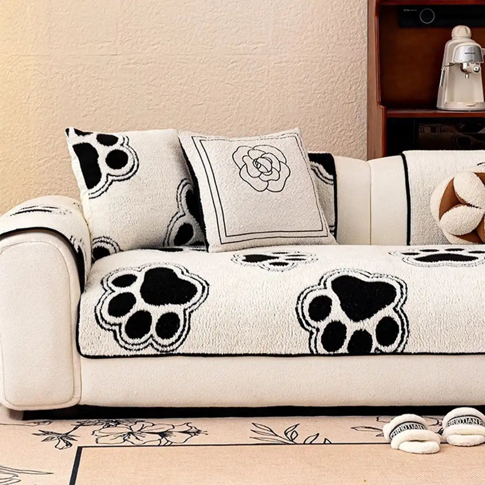 Paw Print Soft Polar Fleece Sofa Protector Non-slip Couch Cover