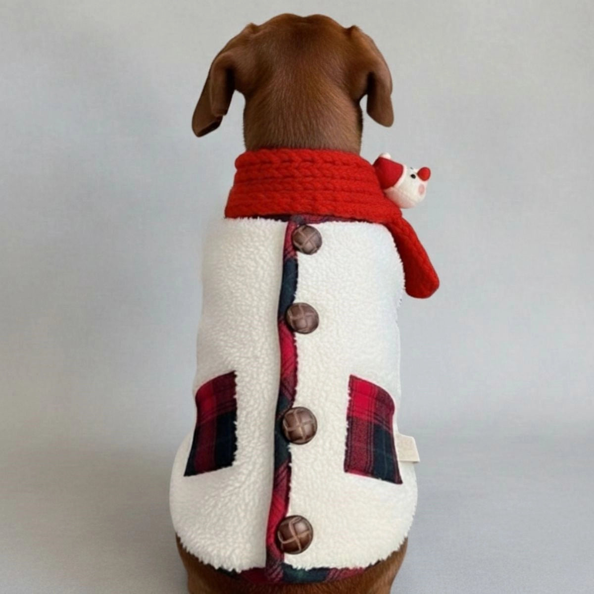 Plaid Winter Dog Jacket with Scarf – Festive and Cozy for the Holidays