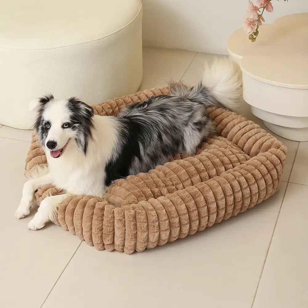 Square Striped Short Plush Fluffy Dog Bed for Small to Large Dogs’ Deep Rest