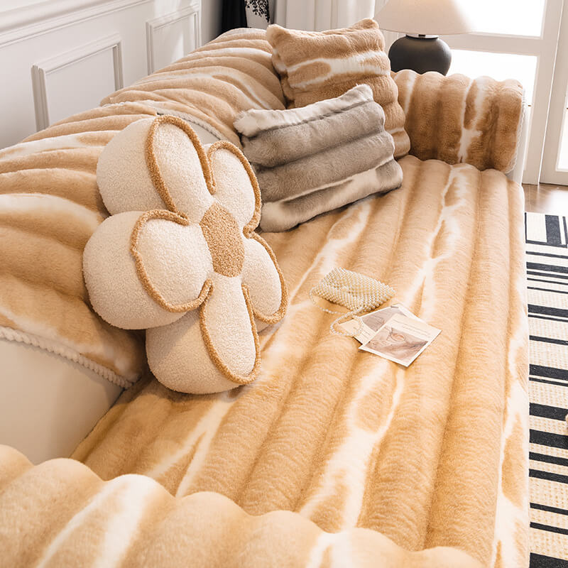 Bellissima copertina di divano peluche a stripe a stripe a gradiente