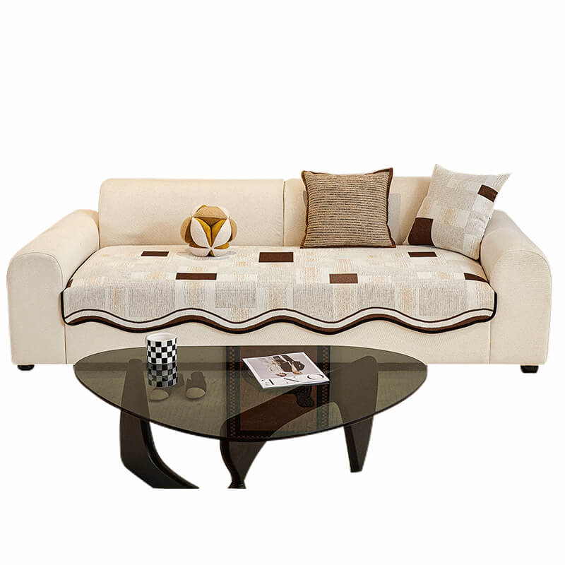 Cubierta de sofá anti-deslizamiento duradera de patrón de espiga con molduras onduladas-resistente a los rasguños de mascotas