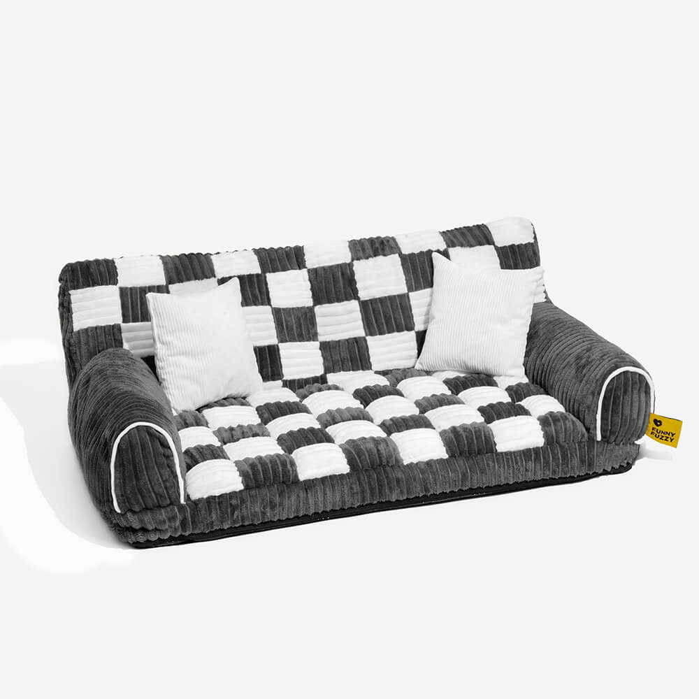 Vintage Schachbrett-Sofa mit orthopädischer Unterstützung, extra großes Hundesofa – King's Sofa