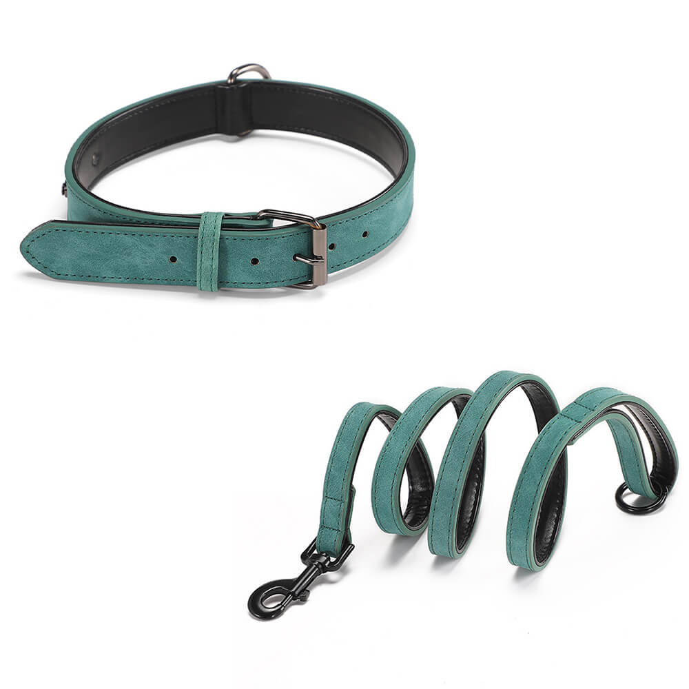 Hundehalsband-Leine-Set aus weichem Vintage-Kunstleder mit Nackenschutz