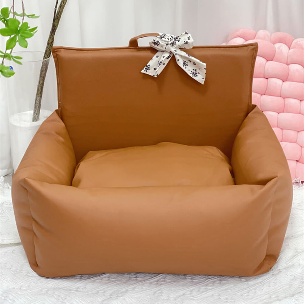 Cama de perros de cachorros antideslizadores de cuero floral de forma floral vintage