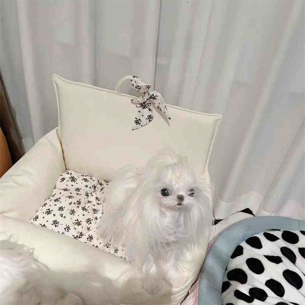 Cama de perros de cachorros antideslizadores de cuero floral de forma floral vintage