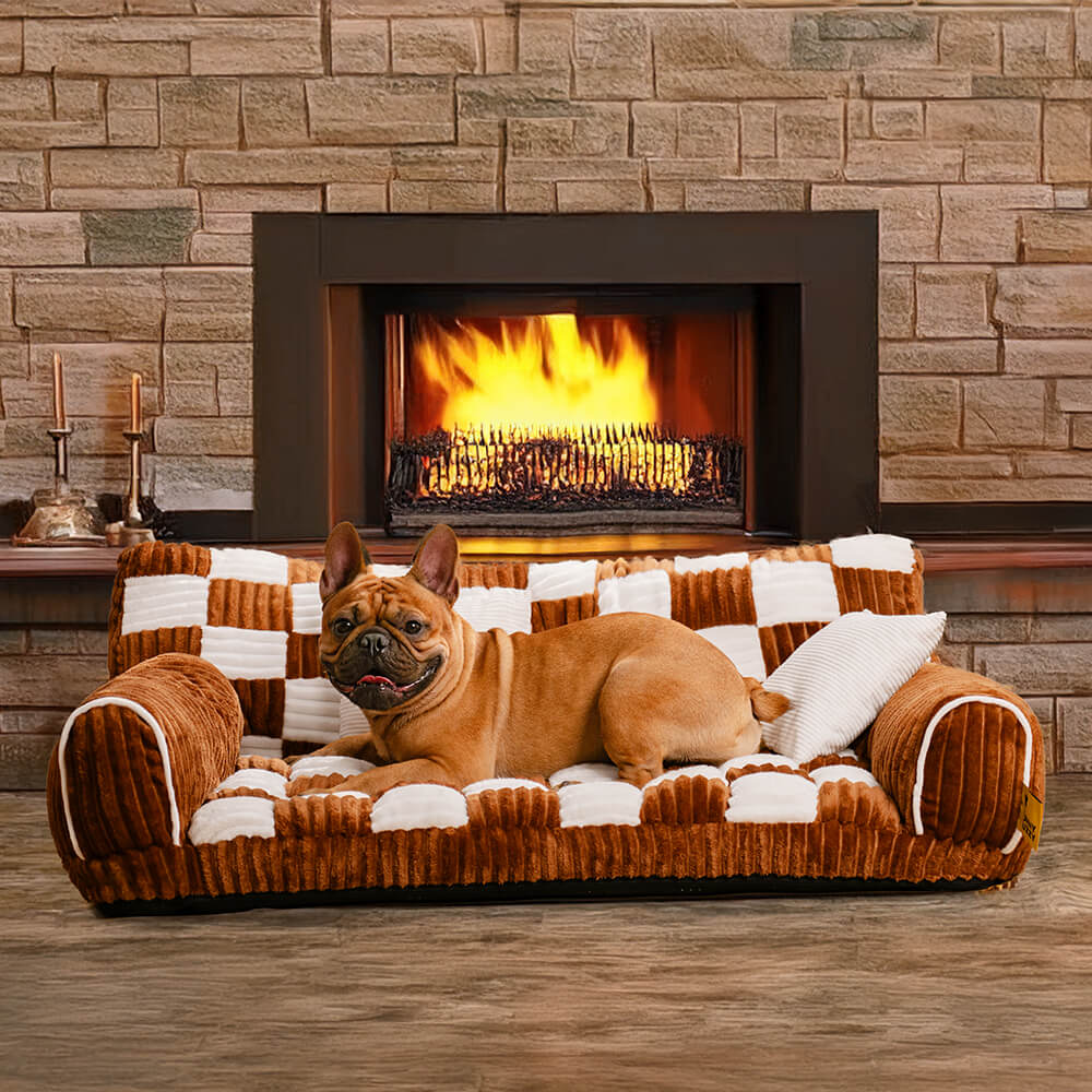 Vintage Schachbrett-Sofa mit orthopädischer Unterstützung, extra großes Hundesofa – King's Sofa
