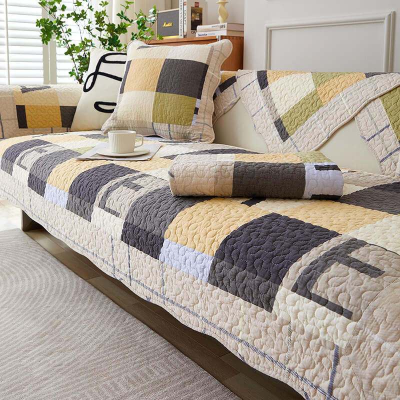 Cubierta de sofá anti-scratch a cuadros de algodón