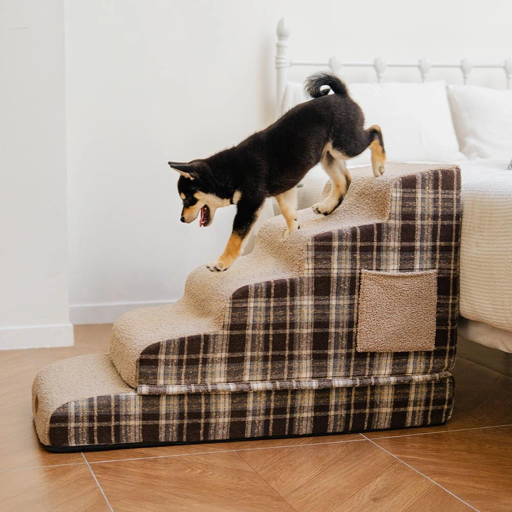 Escaleras de rampa para mascotas extraíbles de esponja de alta densidad a cuadros - COMFYCLIMB