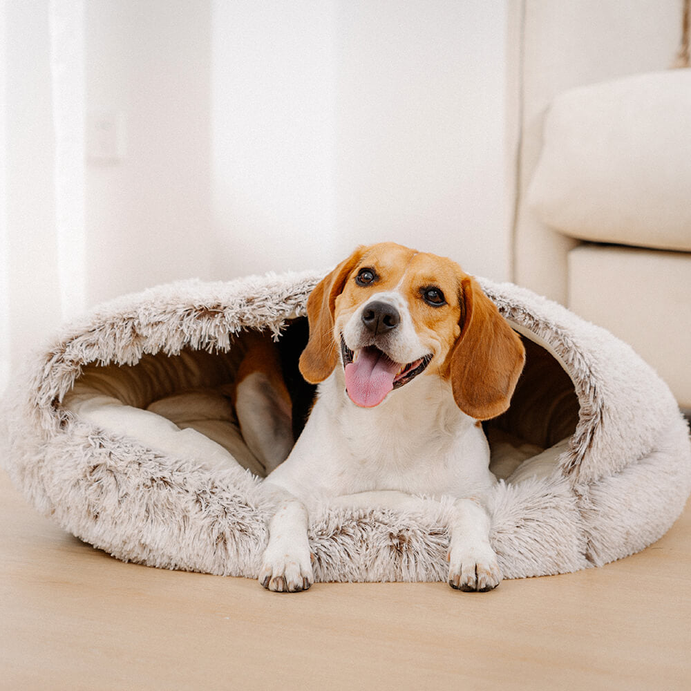 Calming Plush Semi-Enclosed Pet Nest Pita Bed For Dogs - FUNNYFUZZY