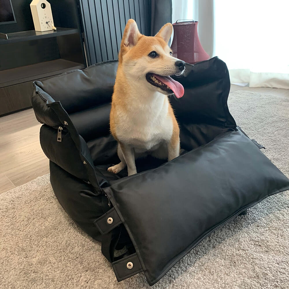 Full Leather Dog Pet Car Seat Bed - Fort - FUNNYFUZZY