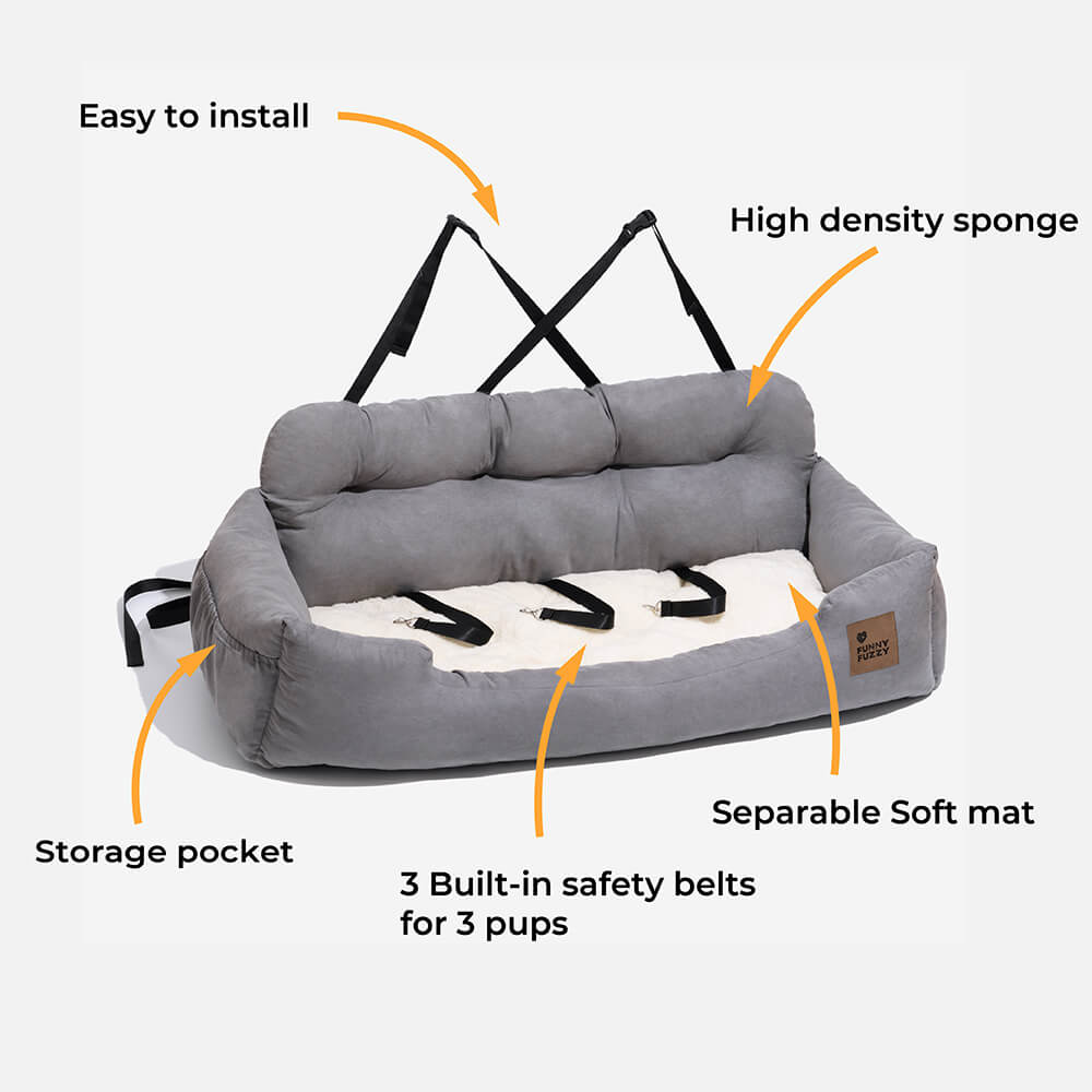 Travel Bolster Safety Medium Large Dog Car Back Seat Bed - FUNNYFUZZY