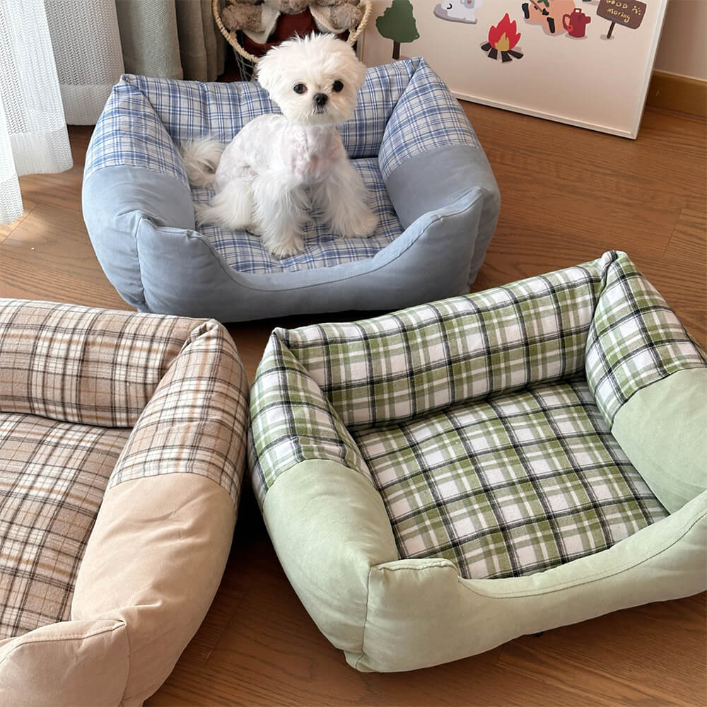 Gingham Leisure Removable Thickened Bolster Dog & Cat Bed