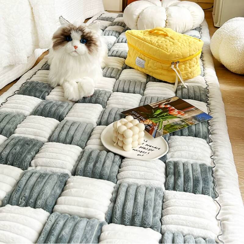 Copridivano per letto con tappetino per cani fuzzy quadrato grande plaid color crema