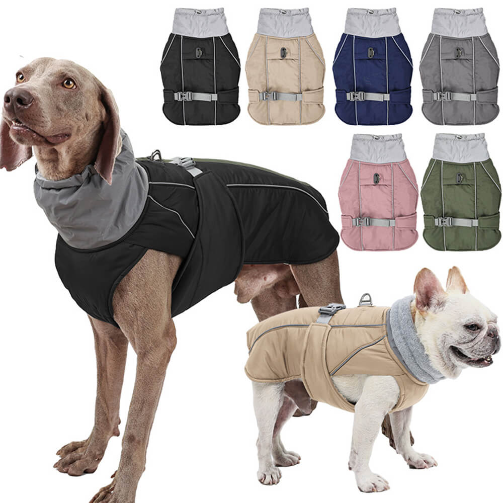 Wasserdichte, warme, reflektierende Hundejacke mit hohem Kragen