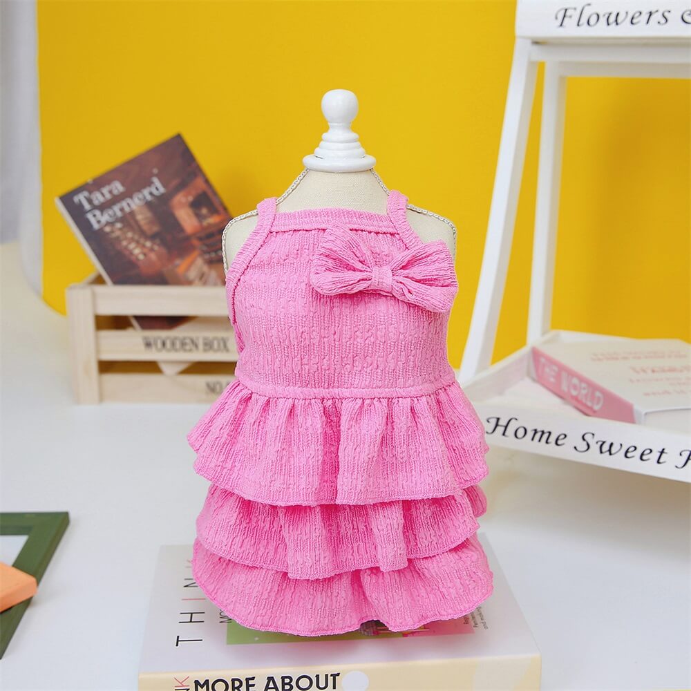 Adorable Ruffled Dog Dress with Bow - Perfect for Summer Outings