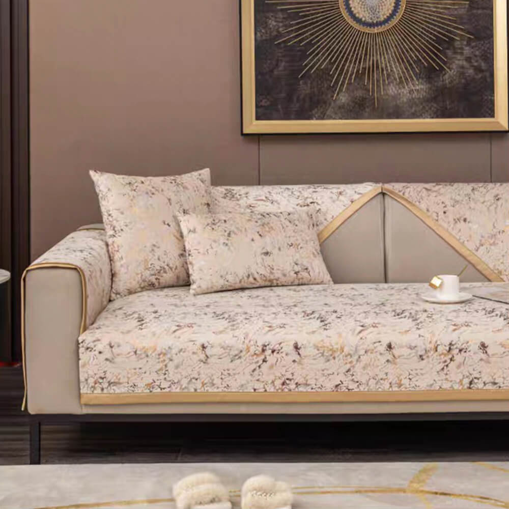 European Luxury Gold-Stamped Velvet Anti-Slip Couch Cover