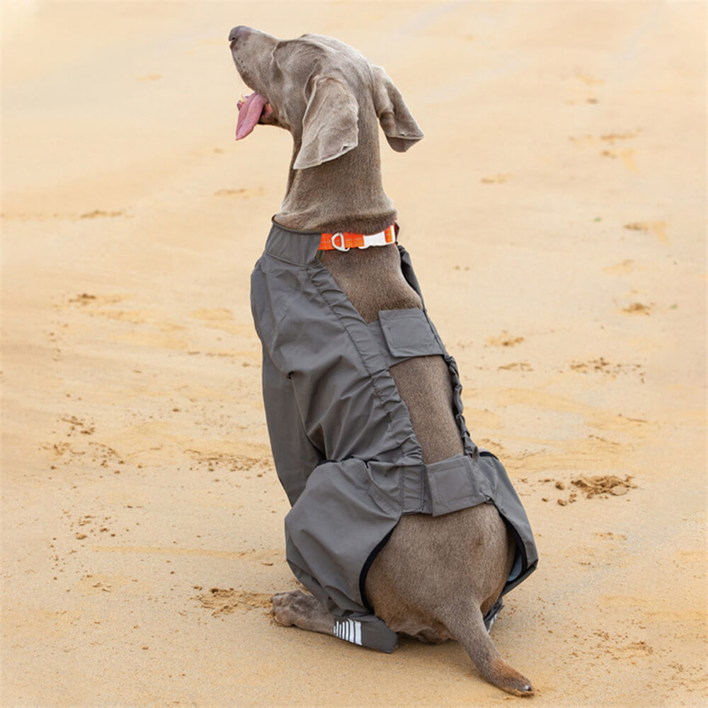 Outdoor Waterproof Four-Legged Dog Raincoat With Reflective Pattern Hoodie