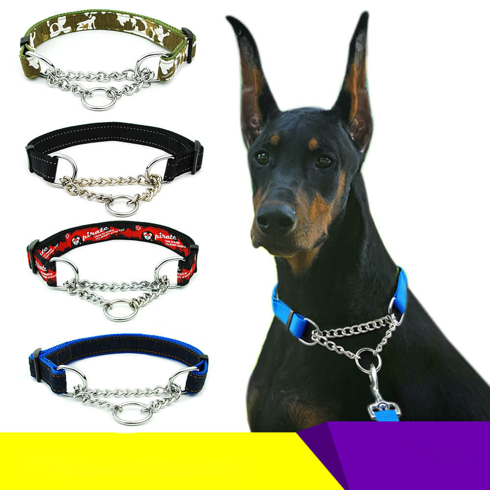 Mehrfarbiges Nylon-Hundehalsband mit Schiebekette