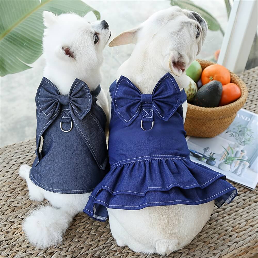 Denim Dog Dress and Vest Set - Adorable and Fashionable for Small Breeds