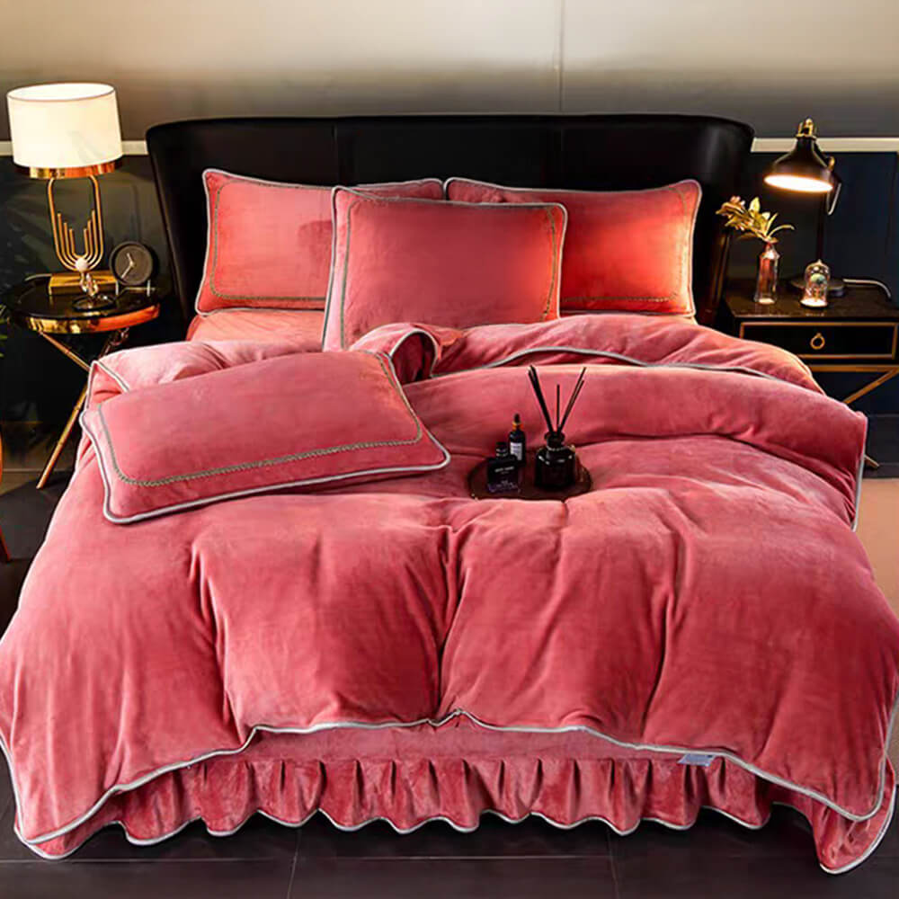 Luxury Extra Thick Warm Solid Color Milk Fleece Bed Sheet Set