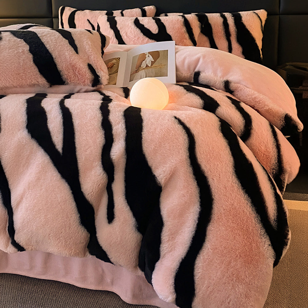 Zebra Thickened Fluffy Fur Bed Sheet Set