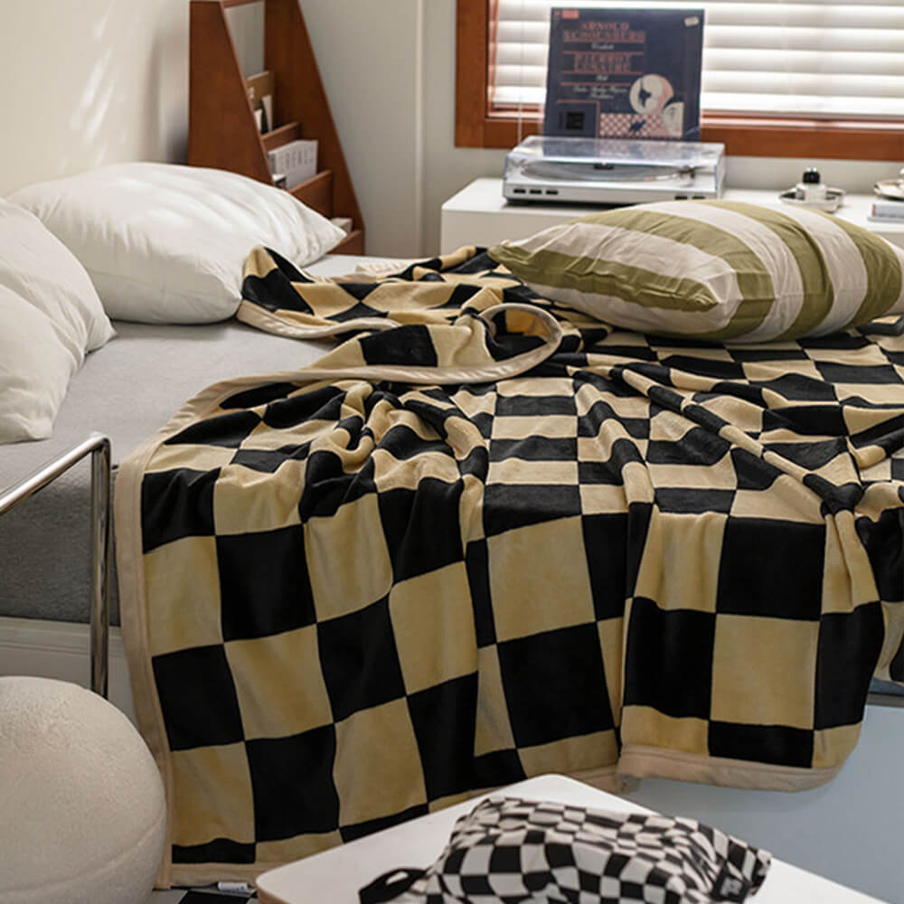 Contrasting Checkerboard Multi-Purpose Flannel Blanket