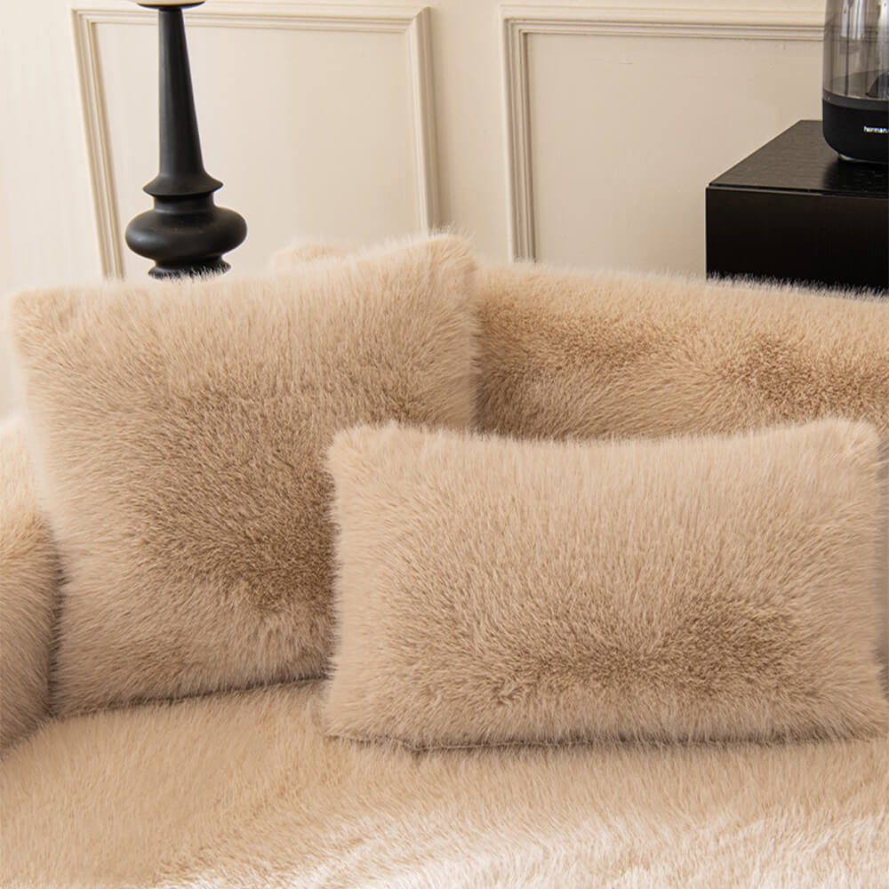 Warm Thick Faux Fur Sofa Protector Non-Slip Couch Cover