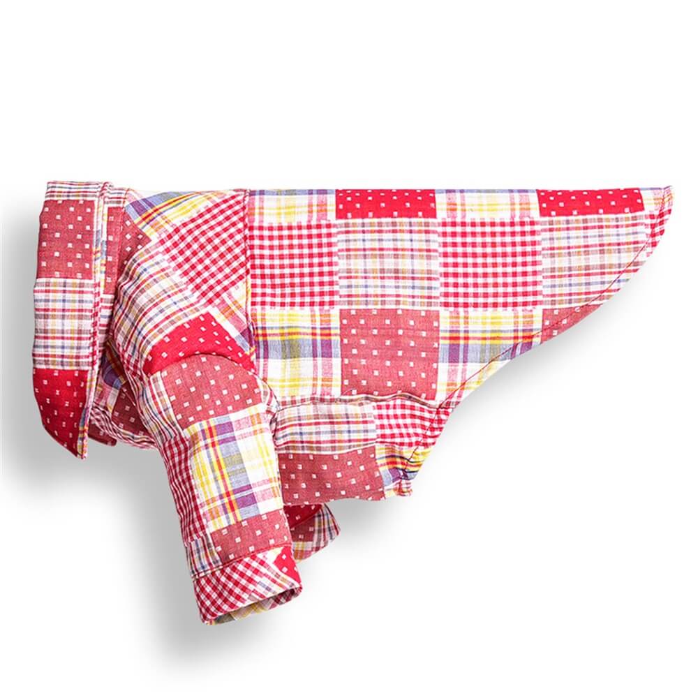 Red & Blue Patchwork Plaid Dog Shirt - Classic and Cozy Pet Apparel