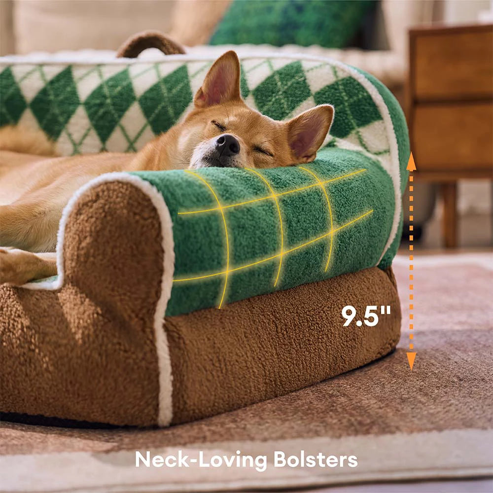 Diamond-Quilted Sherpa Orthopedic Dog & Cat Sofa Bed - Cocoa Pine