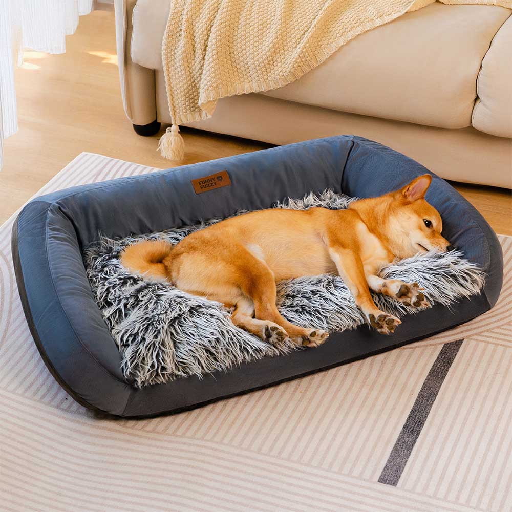 Large Washable Fluffy Cozy Bolster Dog Sofa Bed-Denim Cowboy