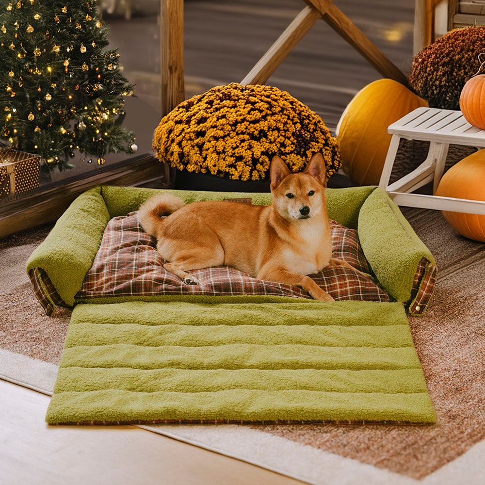 Cama plegable para perros con manta y diseño vintage de tartán lavable - Avocuddle