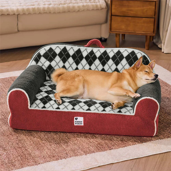 Diamond-Quilted Sherpa Orthopedic Dog & Cat Sofa Bed - Cocoa Pine