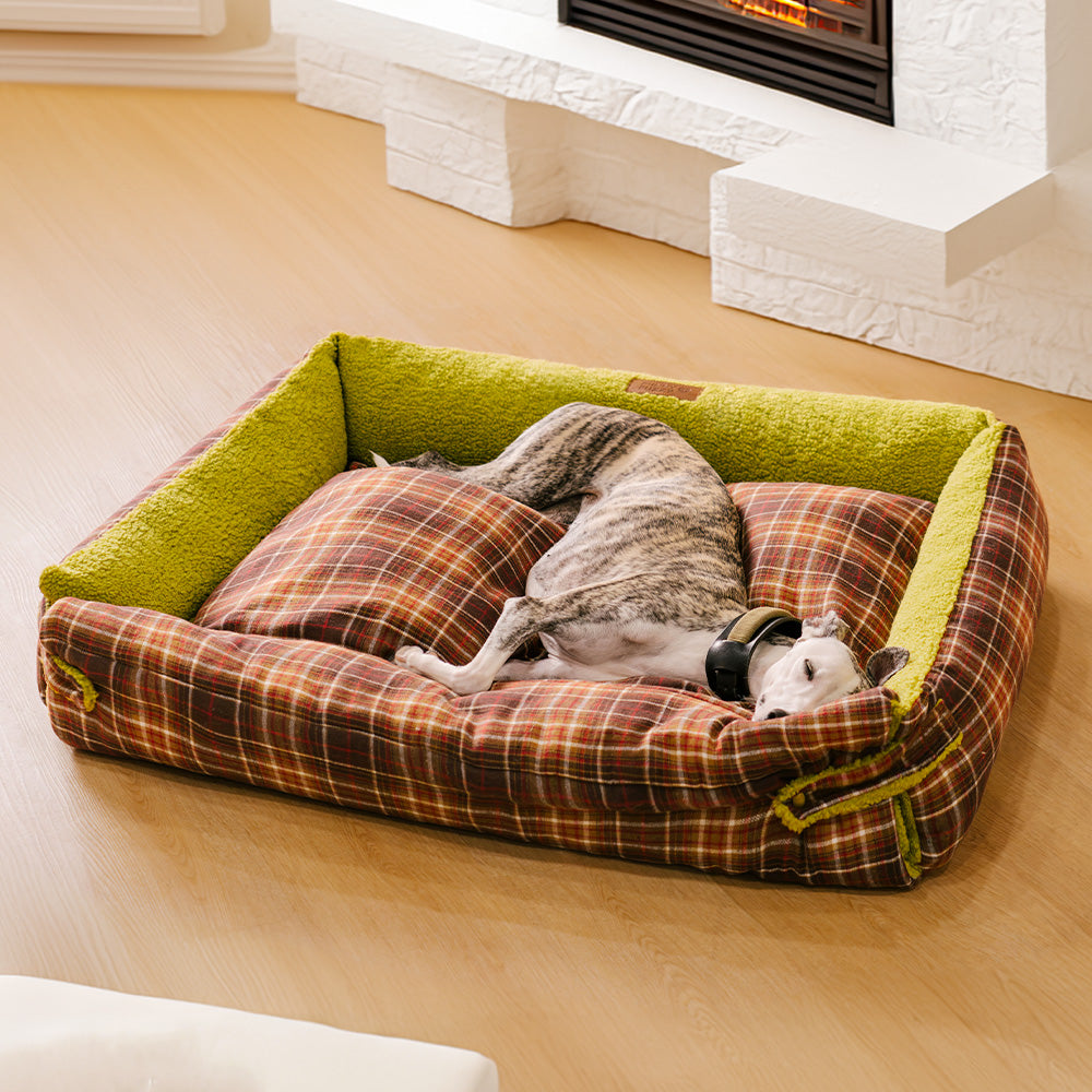 Grands lits pour chiens à couverture pliante en tartan vintage lavable - Avocuddle