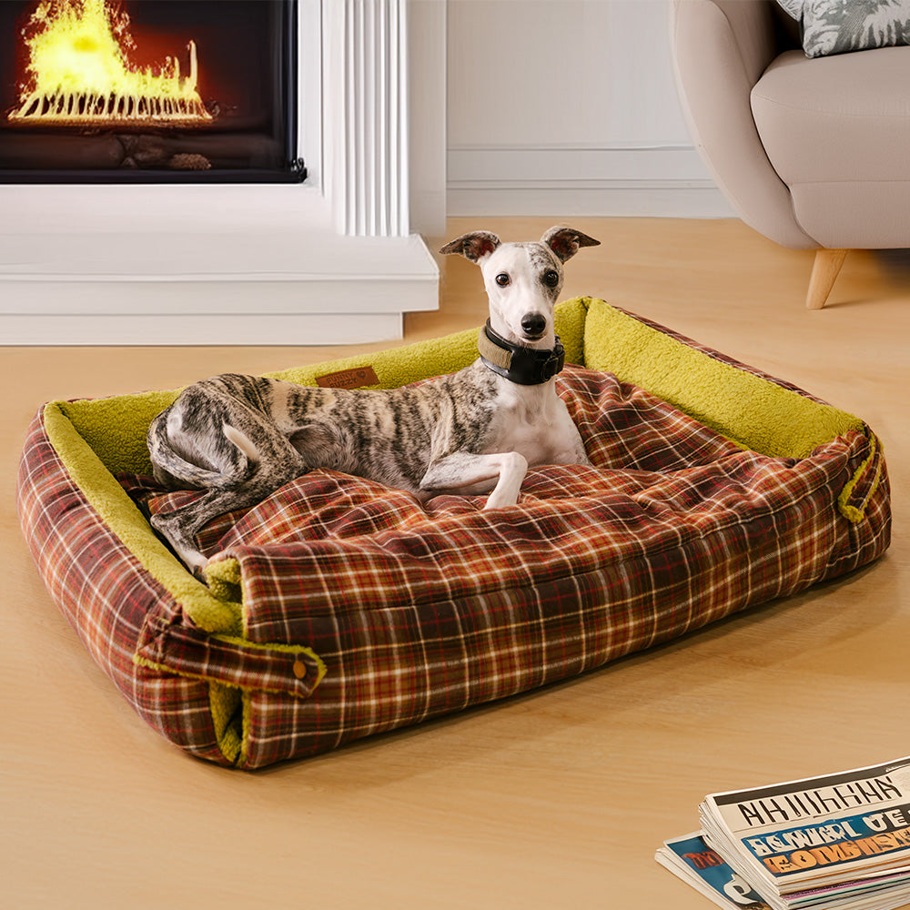 Große waschbare Vintage-Tartan-Klappdecke für Hunde – Avocuddle