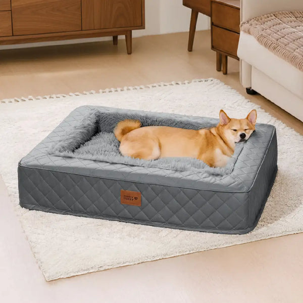 Warm Plush & Faux Leather Wraparound Orthopedic Dog Bolster Bed