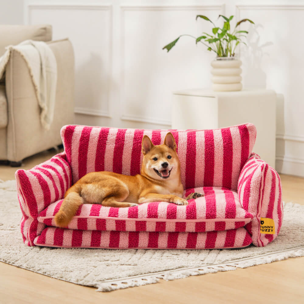 Trendy Striped Faux Lambswool Double Layer Dog & Cat Sofa Bed