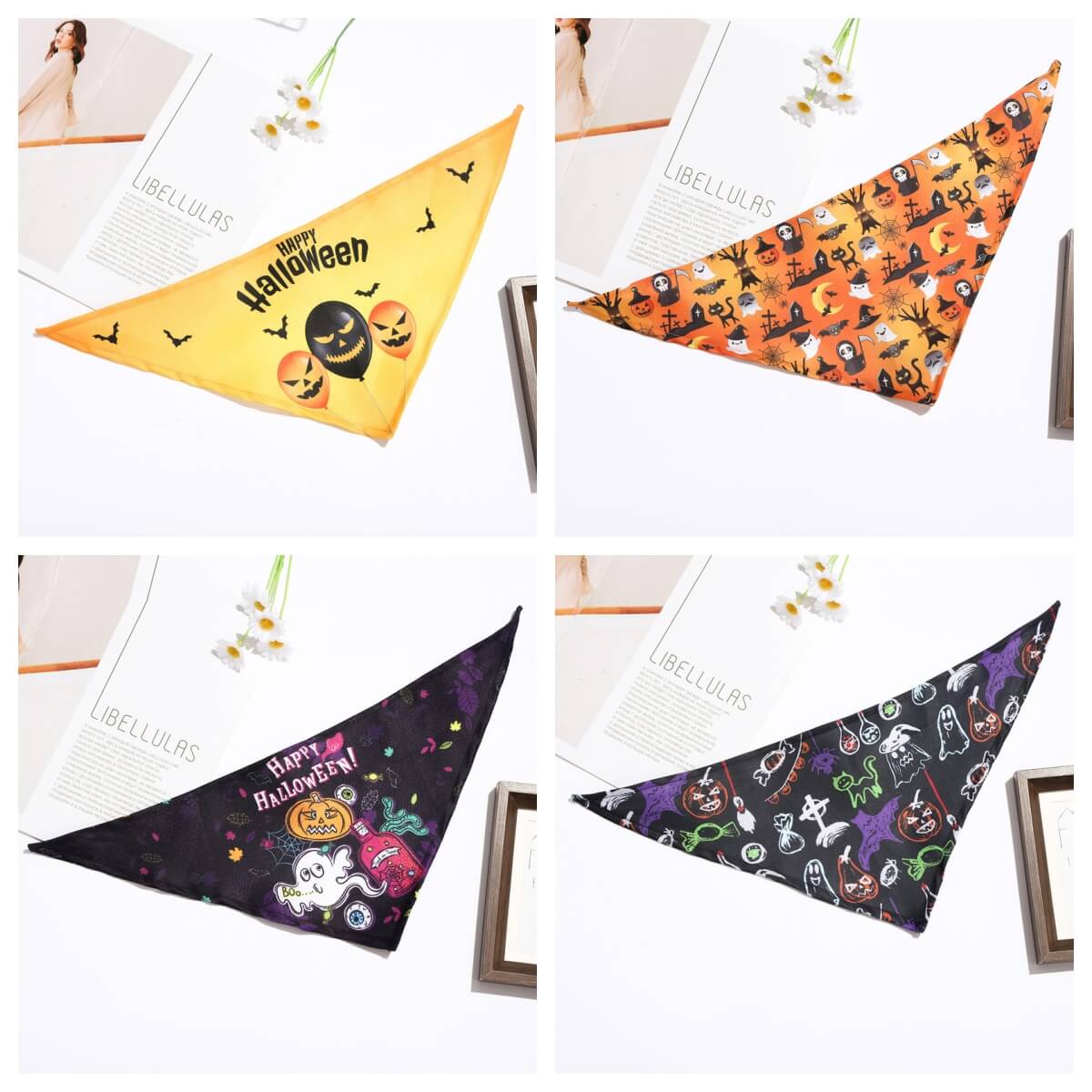 Bandanas para perros con baberos triangulares de fantasma de calabaza de Halloween