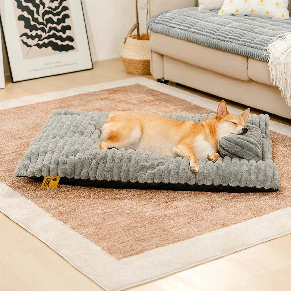 Plush Fluffy Thick Comfort Calming Dog Bed with Pillow