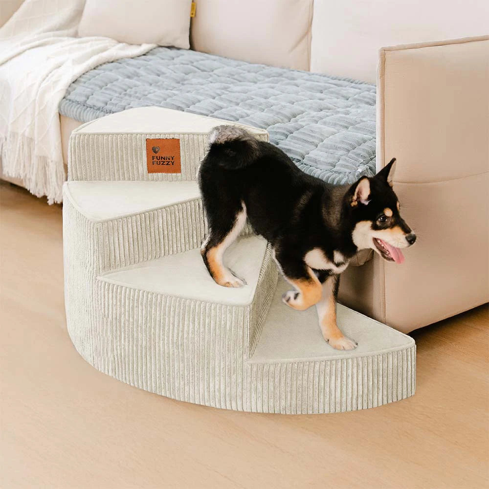 Cozy Corduroy Joint-Friendly Removable Spiral Pet Stairs - CreamyStep