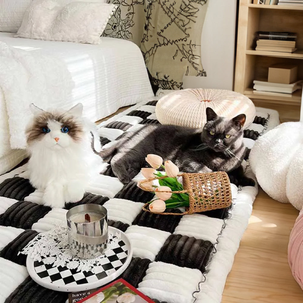 Copridivano per letto con tappetino per cani fuzzy quadrato grande plaid color crema