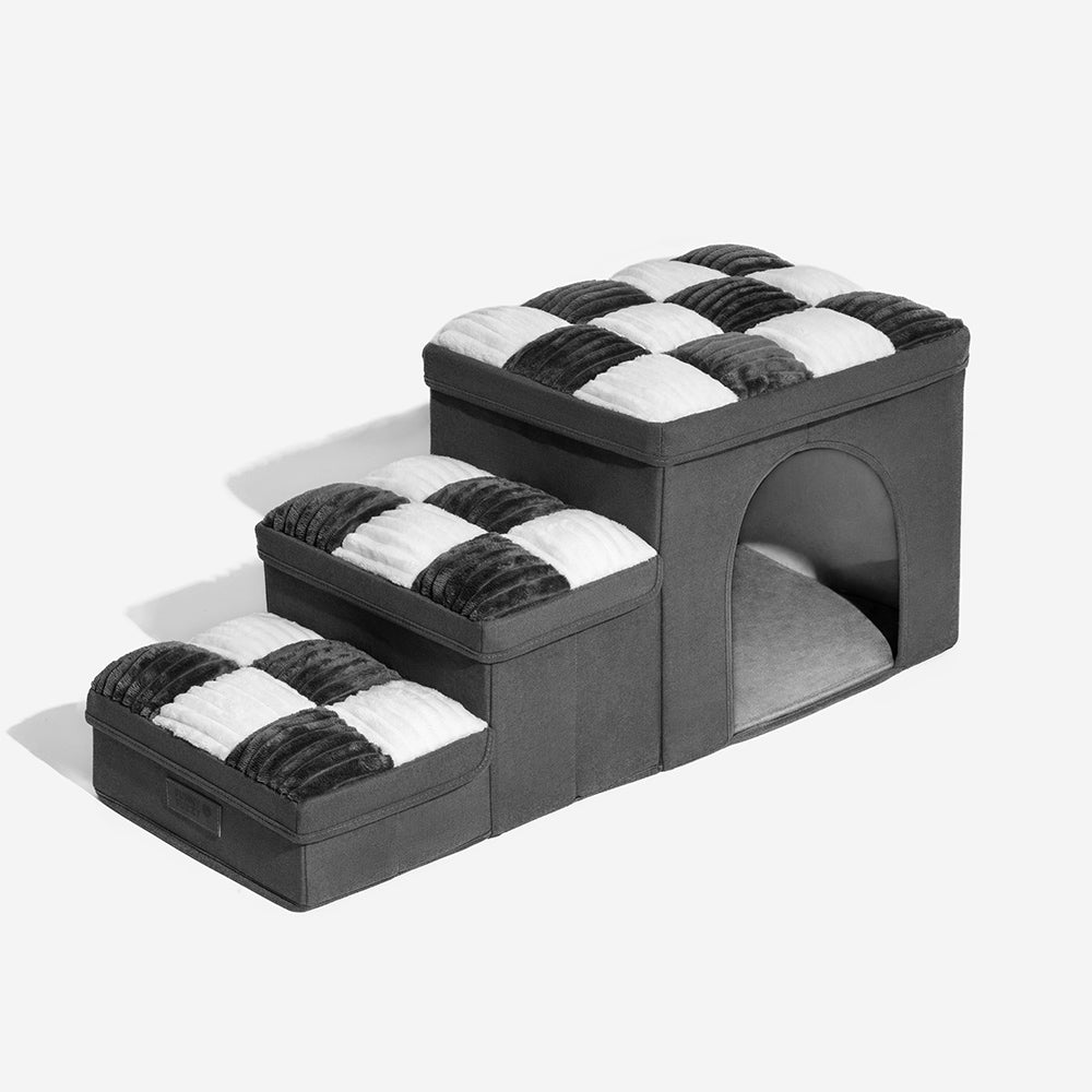 Chessboard Handcrafted Dog Stairs With Storage And Condo - Napsteps