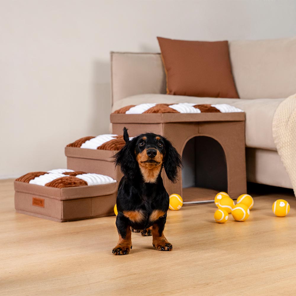 Escalier pour chien fabriqué à la main en échiquier avec rangement et condo - Napsteps