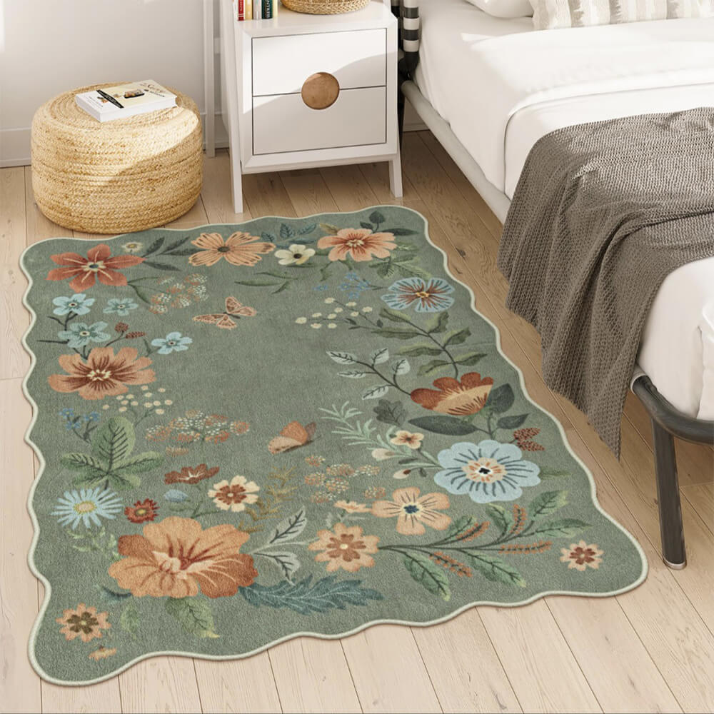 Alfombra de sofá de sala de estar con flores y plantas de estilo nórdico