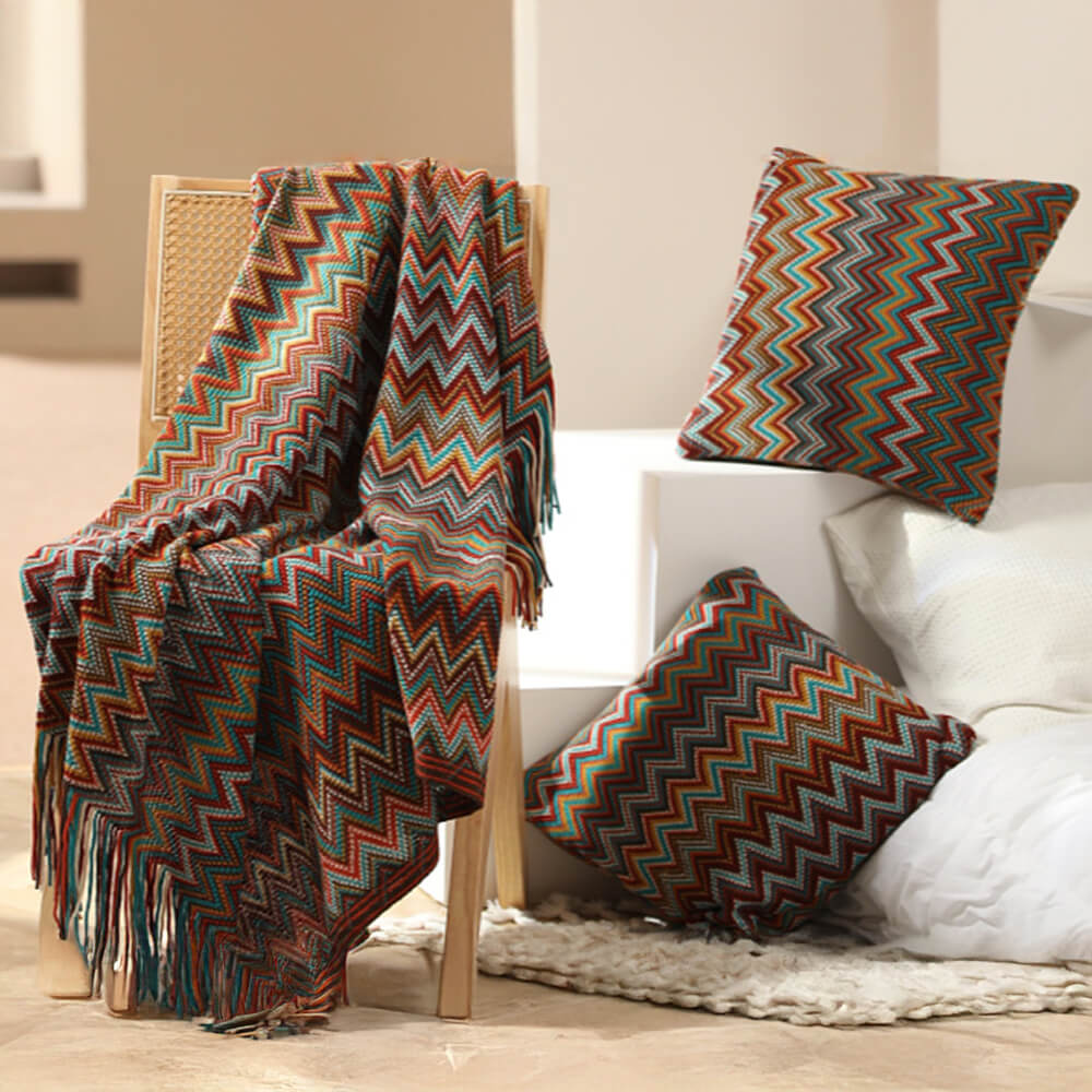 Bohemian Soft Knit Multi-Use Crochet Blanket with Tassels