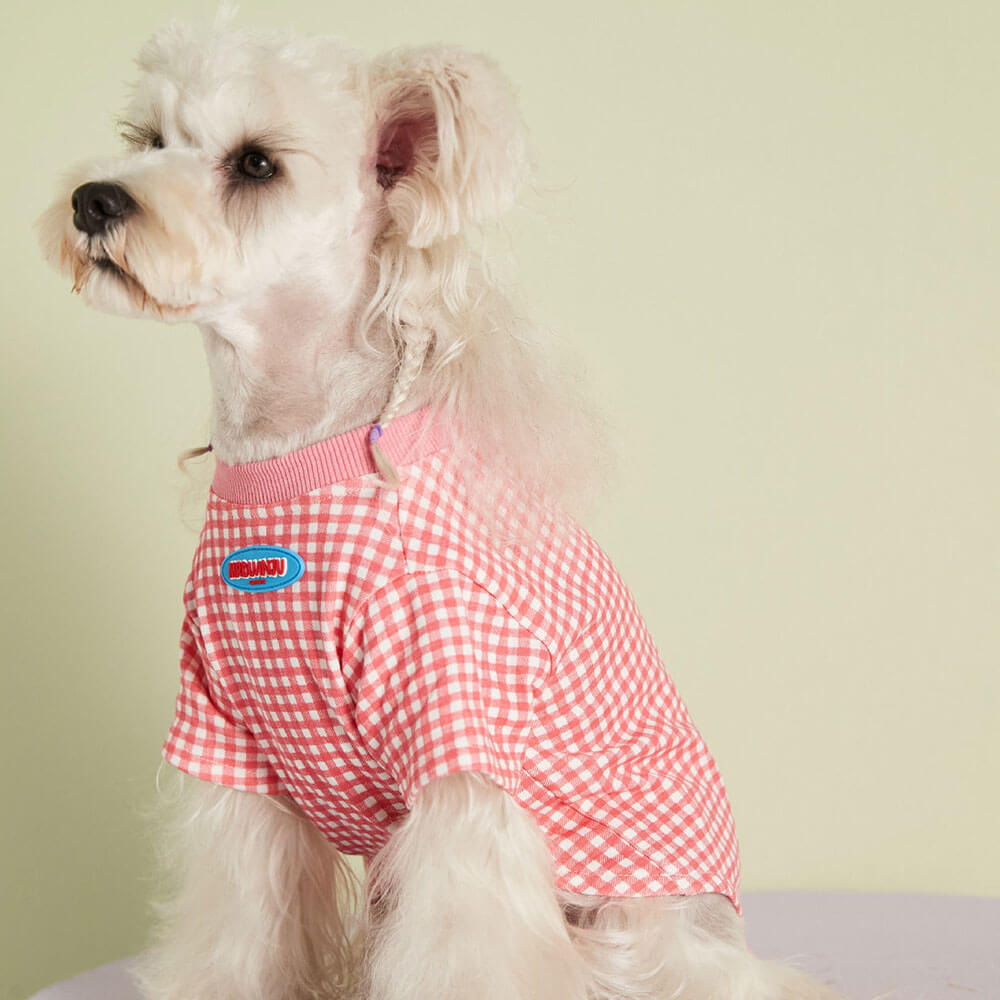 Ropa para perros, camiseta de moda a cuadros de color caramelo opcional multicolor de estilo fino de verano